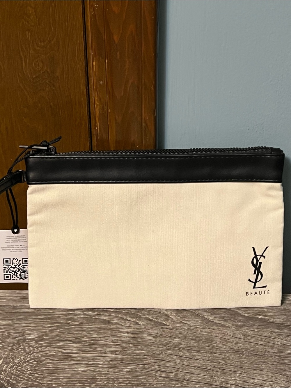 YSL Black & Cream Canvas Travel Pouch NWT